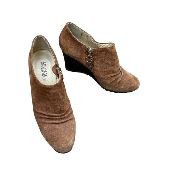 MICHAEL Michael Kors Norma Brown Suede Leather Ankle Wedge Bootie Boots Size 6.5 - Picture 10 of 11